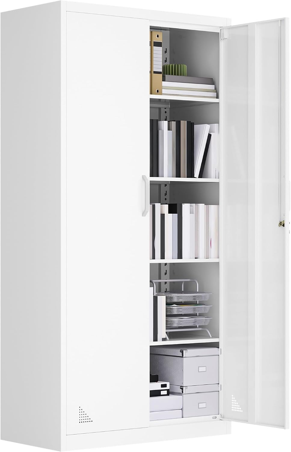 YITAHOME Aktenschrank, 180 cm x 90 cm x 45 cm, Abschließbar Metallschrank mit 4 Verstellbaren Regalen, Büroschrank, Stahl-Aufbewahrungsschrank, Garage