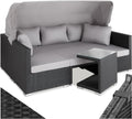 tectake Rattan Sonneninsel Sitzgruppe, Alu Lounge Möbel Set inkl. Sofa mit Sonnendach, Sesseln & Tisch, Hocker, Outdoor Gartenmöbel, Terrassenmöbel