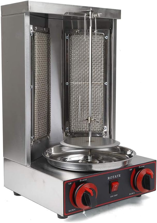 Edelstahl Gas Kebab Machine Dönergrill, Dönerspieß für Gegrillt Huhn Lamm Schweinefleisch, Vertikalgrill, 360° Rotation Rotissiere Hähnchengrill