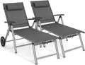 COSTWAY 2er Set Sonnenliege Aluminium mit Rollen, Gartenliege klappbar