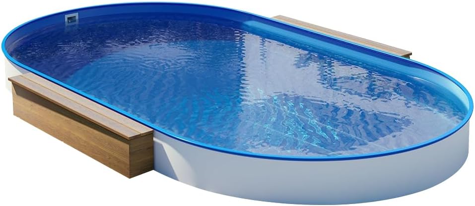 Stahlwandpool Oval 4,50 x 2,50 x 1,20 m, 0,60 mm Folie blau, 0,60 mm Stahlwand feuerverzinkt, Kunststoff Handlauf, Skimmer Ausschnitt, Made in Germany