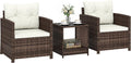 Outsunny Rattan Bistroset 3-Teilig 2 Sessel 2-Ebene Glastisch Cremeweiß