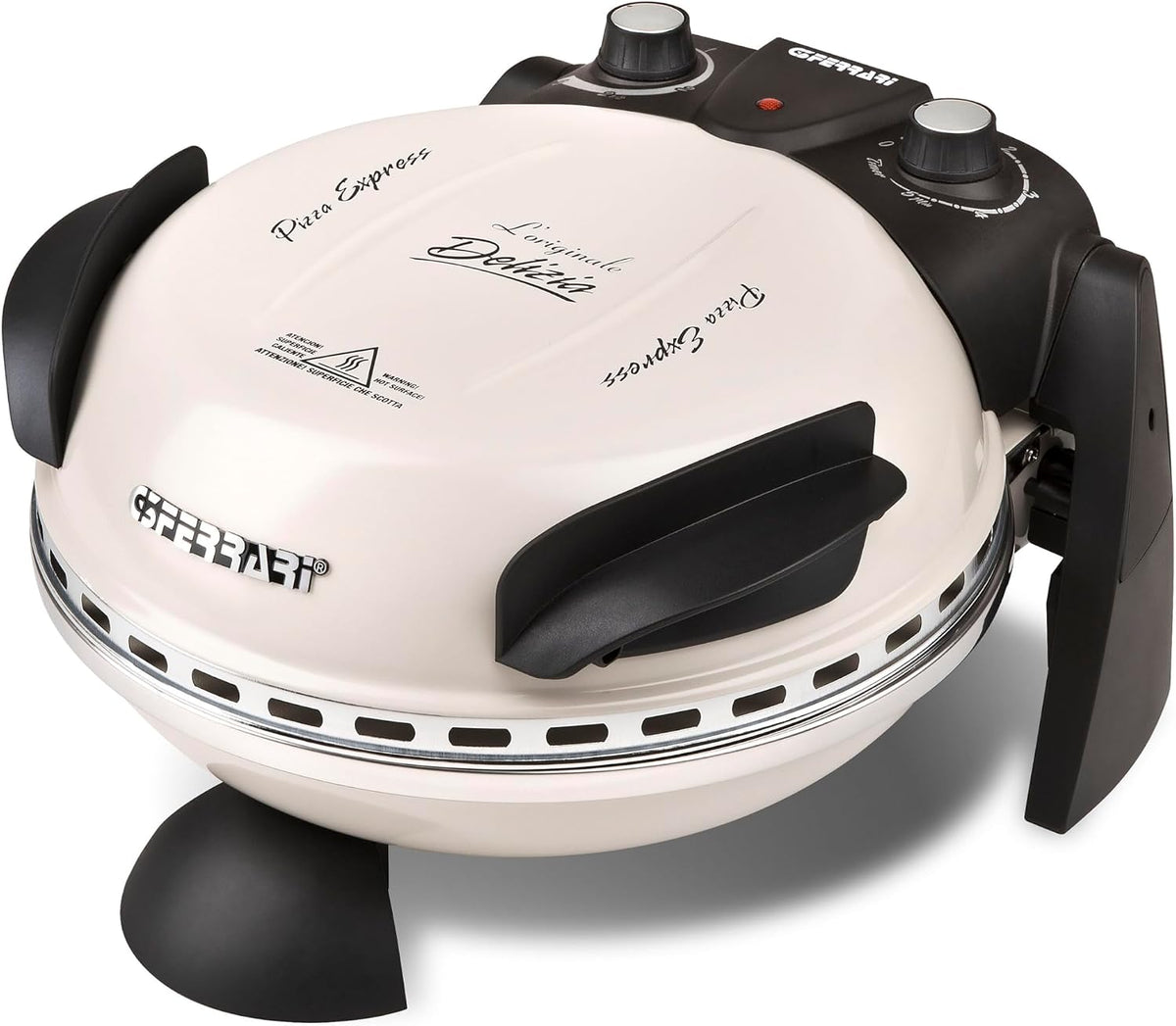 G3Ferrari elektrischer Pizzaofen Delizia G1000617 Icy Cream, bis 400 Grad mit feuerfestem Naturstein/Pizza uvm. in 3 Minuten/auch für Tisch und Garten