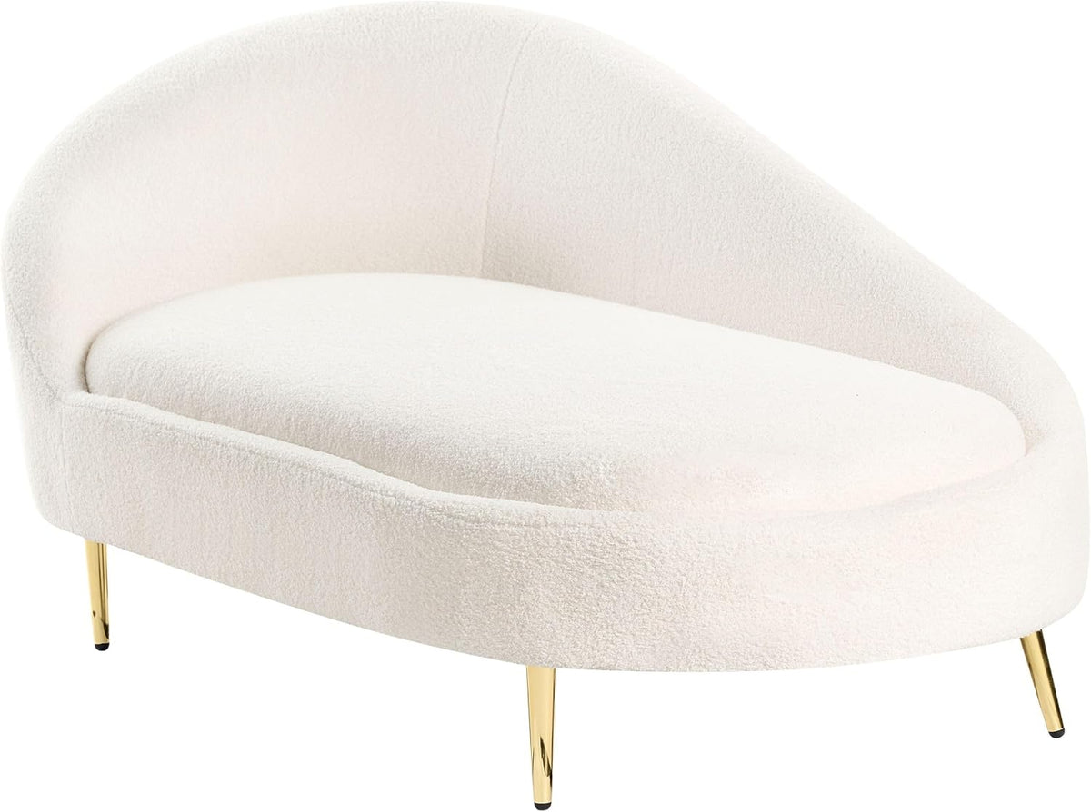 Beliani Chaiselongue Links Bouclé Creme weiß gesteppt mit Metallgestell Gold Valreas