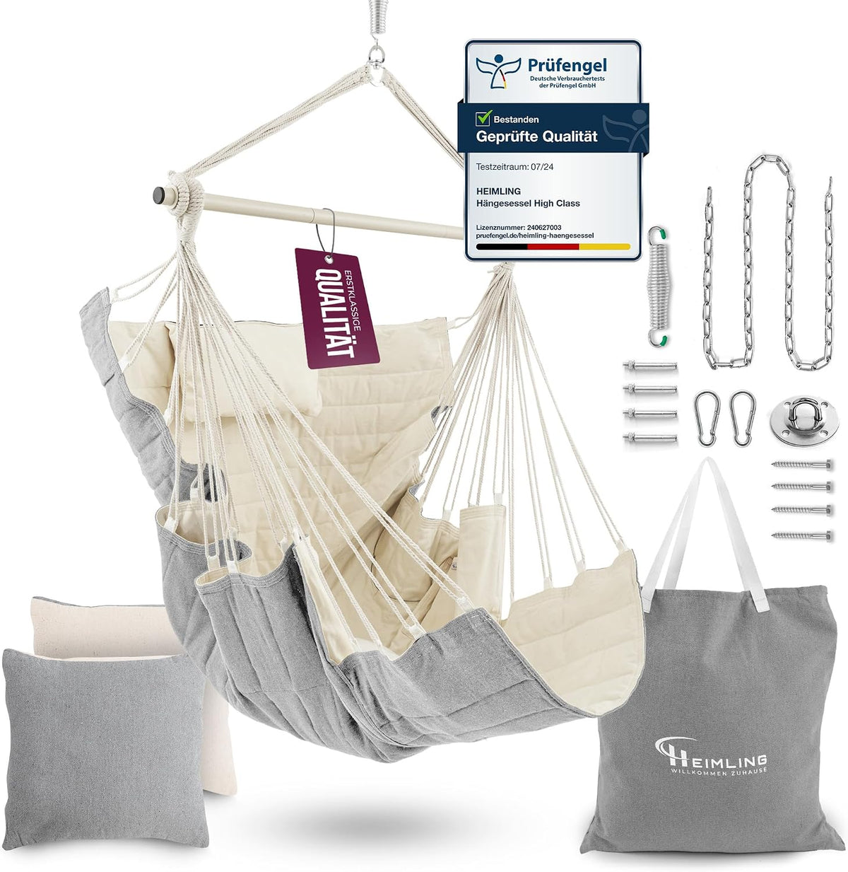 HEIMLING Hängesessel High-Class Outdoor & Indoor XXL [All Inclusive Paket mit Aufhängung + 3 Kissen] Kinder & Erwachsene bis 150 kg