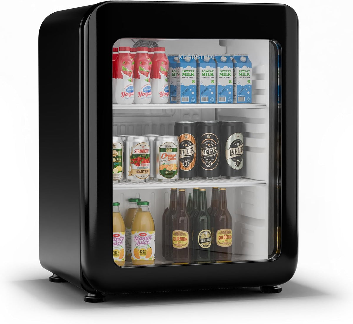 Klarstein Audrey Evo Getränkekühlschrank Mit Glastür, 65L, 0-10 °C, Retro-Design, LED-Beleuchtung, Doppelt Verglaste Tür, Energieklasse C, Schwarz