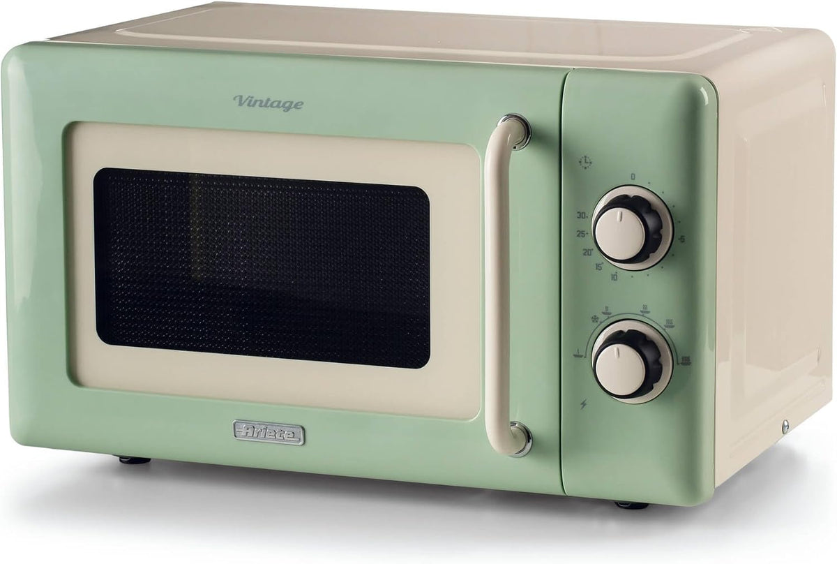 Ariete 3960 Mikrowelle Vintage, 800 W, Fassungsvermögen 20 l, 3 Funktionen, 6 Kochstufen, Timer, Grün