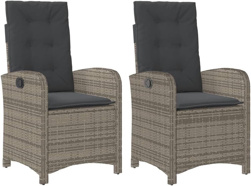 HUAKEHOM Gartensessel mit Kissen 2 STK. Gartenstuhl mit Verstellbarer Rückenlehne Liegestuhl mit Stahlrahmen Sessel Stuhl Relaxsessel Poly Rattan Grau