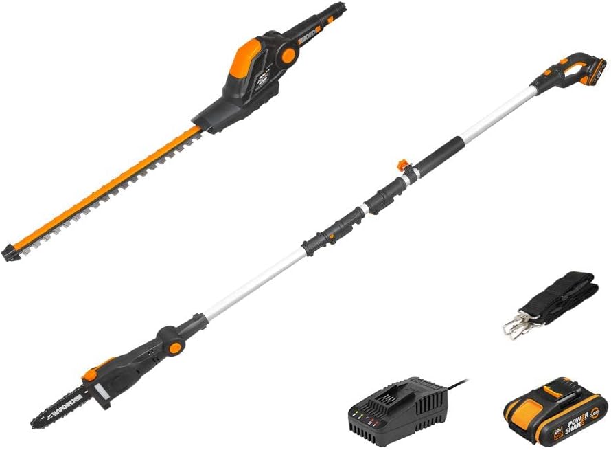 WORX 20V Akku-Teleskop-Heckenschere & Hochentaster mit Stange WG908E,2-in-1