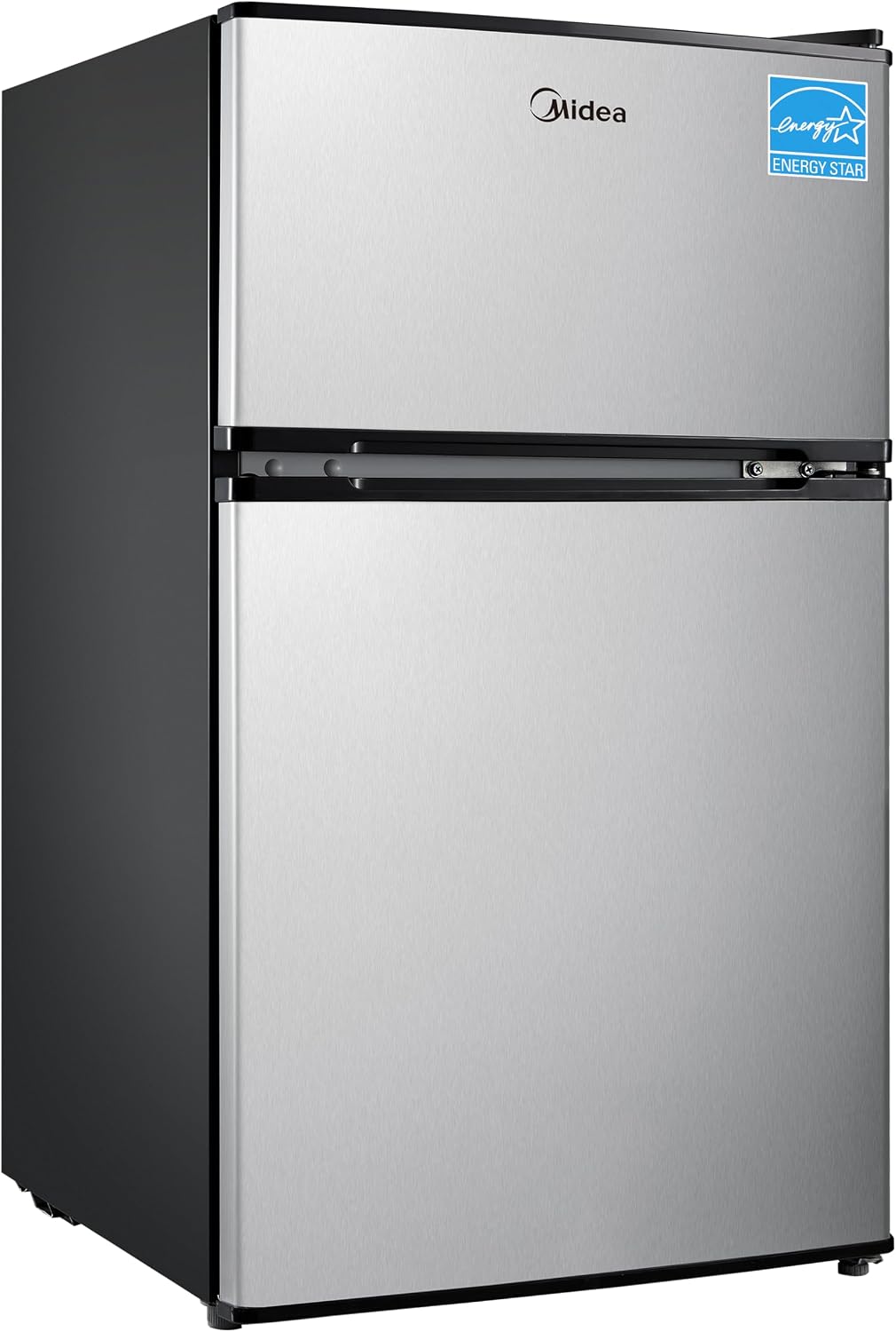 Midea WHD-113FSS1 Double Door Mini Fridge with Freezer for Bedroom Office or Dorm with Adjustable Remove Glass Shelves Compact Refrigerator, 3.1 cu ft