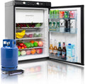 SMETA Gas Kühlschrank mit Gefrierschrank, Leiser Kühlschrank,12v 230v Gas Propangas für Ferienhaus Wohnmobil Reisemobil Garage, Schwarz, 100L