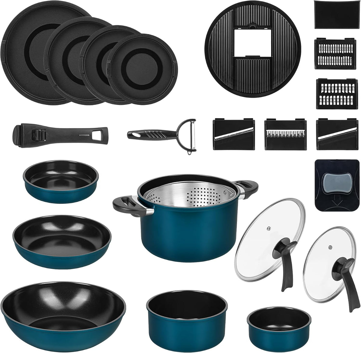 Kochgeschirr Kelton 3 in 1 mit Pfannen, Kochgeschirr mit Pfannen und Kochtöpfen mit Antihaft Beschschichtung, Töpfe, PFOA & PTFE-frei