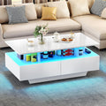 YITAHOME Couchtisch Weiß, Beistelltisch Weiss mit Offenem Ausstellungsregal und 4 Ausziehbaren Schubladen 90x55x41,1 cm, 16-Farbiger