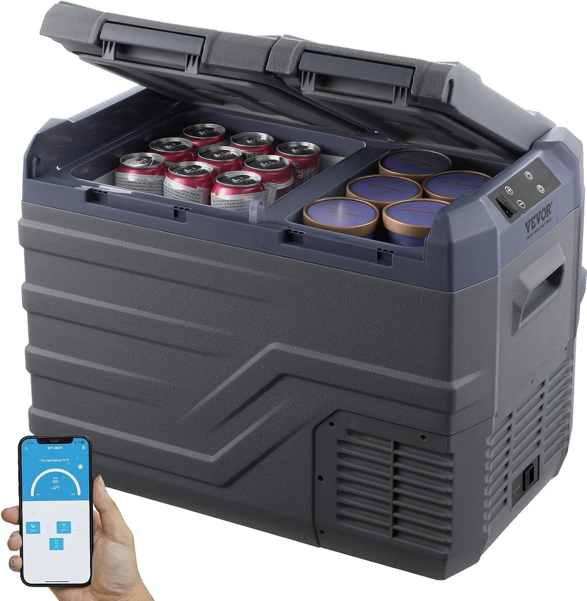 VEVOR 12 V Autokühlschrank, tragbarer 32-Liter-Gefrierschrank mit zwei Zonen, 12/24 V DC und 100-240 V AC-Kompressorkühler für Outdoor, Camping