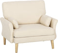 HOMCOM Sessel mit 83 cm Schneidersitz, Armlehnen, Kissen, Holzbeinen, Creme