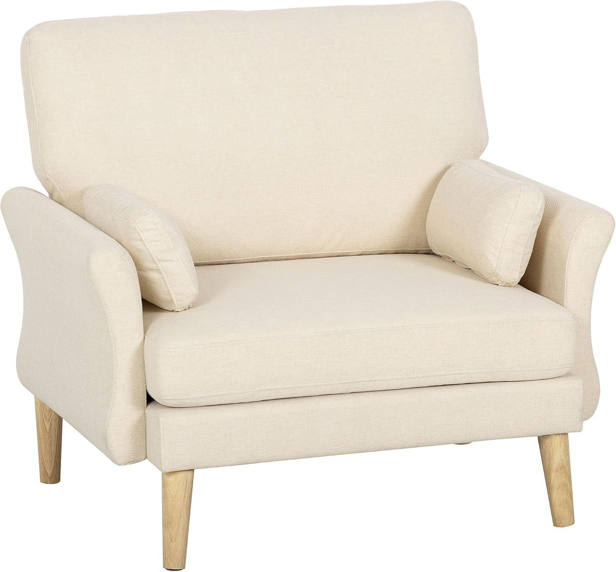 HOMCOM Sessel mit 83 cm Schneidersitz, Armlehnen, Kissen, Holzbeinen, Creme