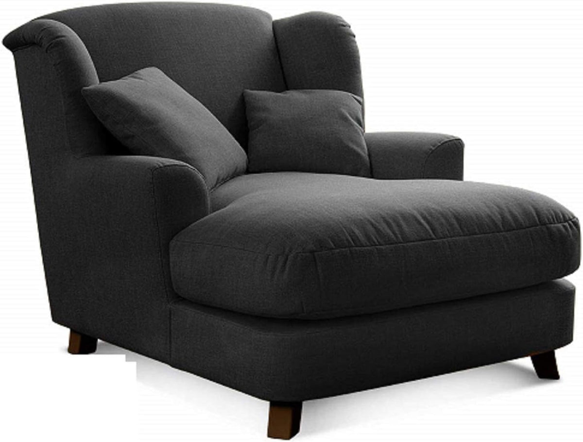 Cavadore XXL-Sessel Assado/Großer Polstersessel mit Holzfüßen und großer Sitzfläche/Inkl. 2 Zierkissen/109 x 104 x 145/Flachgewebe Dunkelgrau