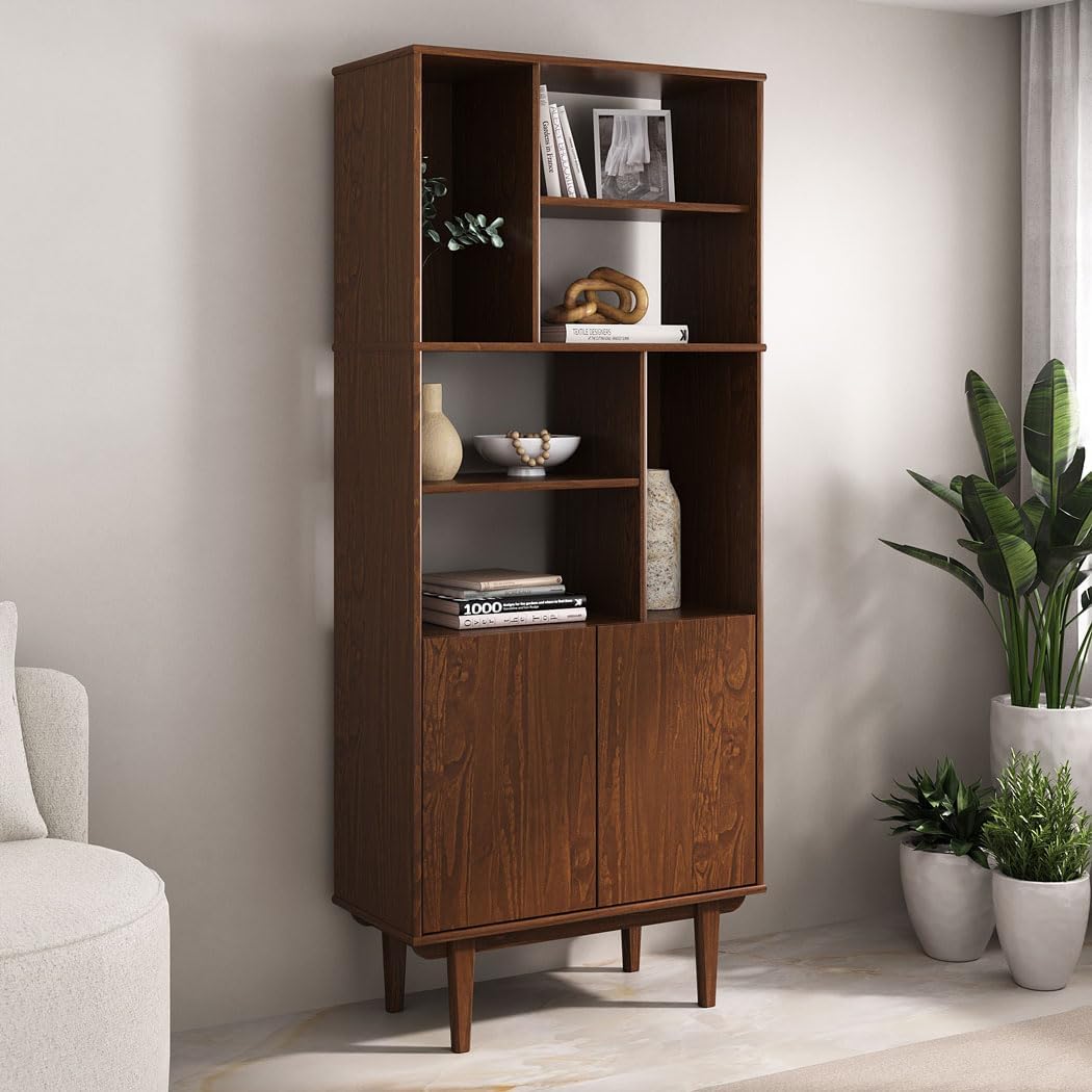 IDIMEX Wohnzimmerschrank Simona mit offenen Fächern, kastanien Farben – modernes Holzregal skandinavisches Design mit Türen und Stauraum Wohnzimmer