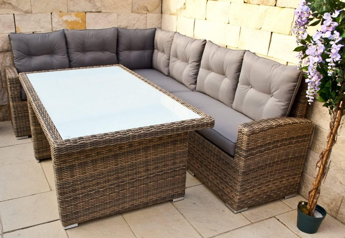 Ragnarök-Möbeldesign DEUTSCHE Marke, EIGNENE Produktion 8 Jahre GARANTIE auf UV-Beständigkeit PolyRattan Gartenmöbel Tisch + Dinning Lounge