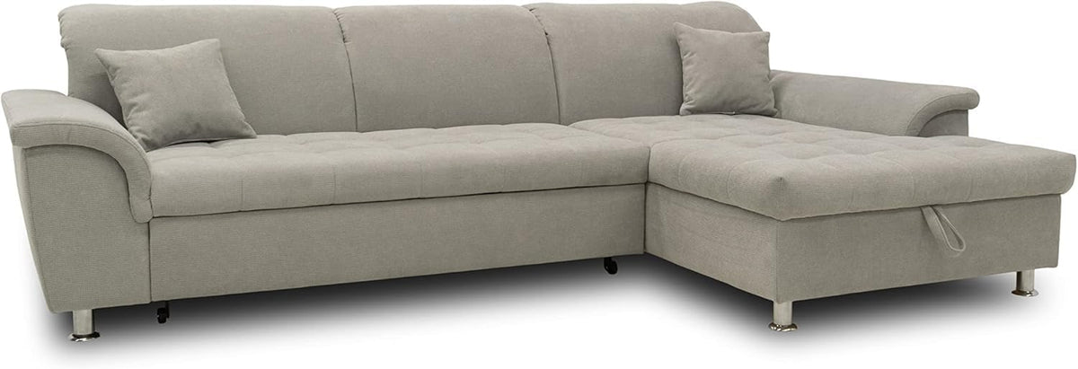 DOMO. collection Ecksofa Franzi, Longchair rechts mit Bett- & Rückenfunktion, Sofa, 279 x 170 x 81 cm (BxTxH), Schlafsofa, Stauraum, Eckcouch
