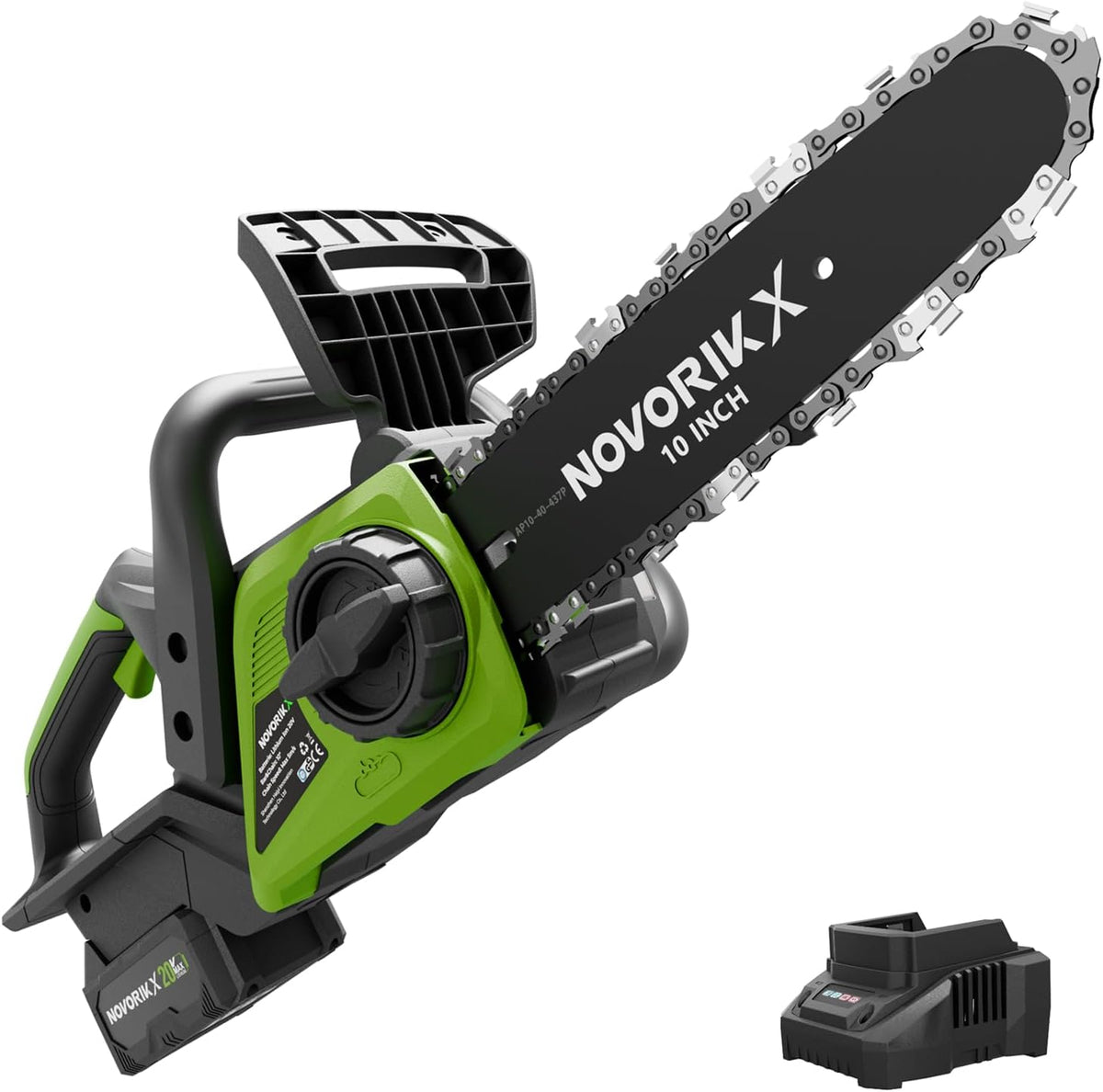NovorikX 20V Akku-Kettensäge 4,0-Ah-Akku mit Ladegerät,25 cm Schwert