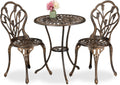 Relaxdays Gartenmöbel Set 3-teilig, Tisch, 2 Stühle, Aluguss, Balkonmöbel Antikdesign, Garten Sitzgruppe, schwarz/Bronze