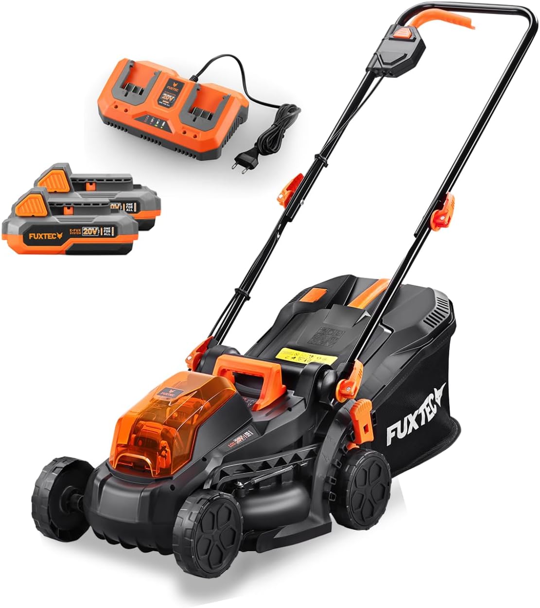 FUXTEC Akku Rasenmäher FX-E1RM20-SET 40V 2x20V • 33cm Schnittbreite • 5fach Variable Schnitthöhe 25–65mm • Ink.l 2x2Ah Akku und Schnellladegerät • 35L