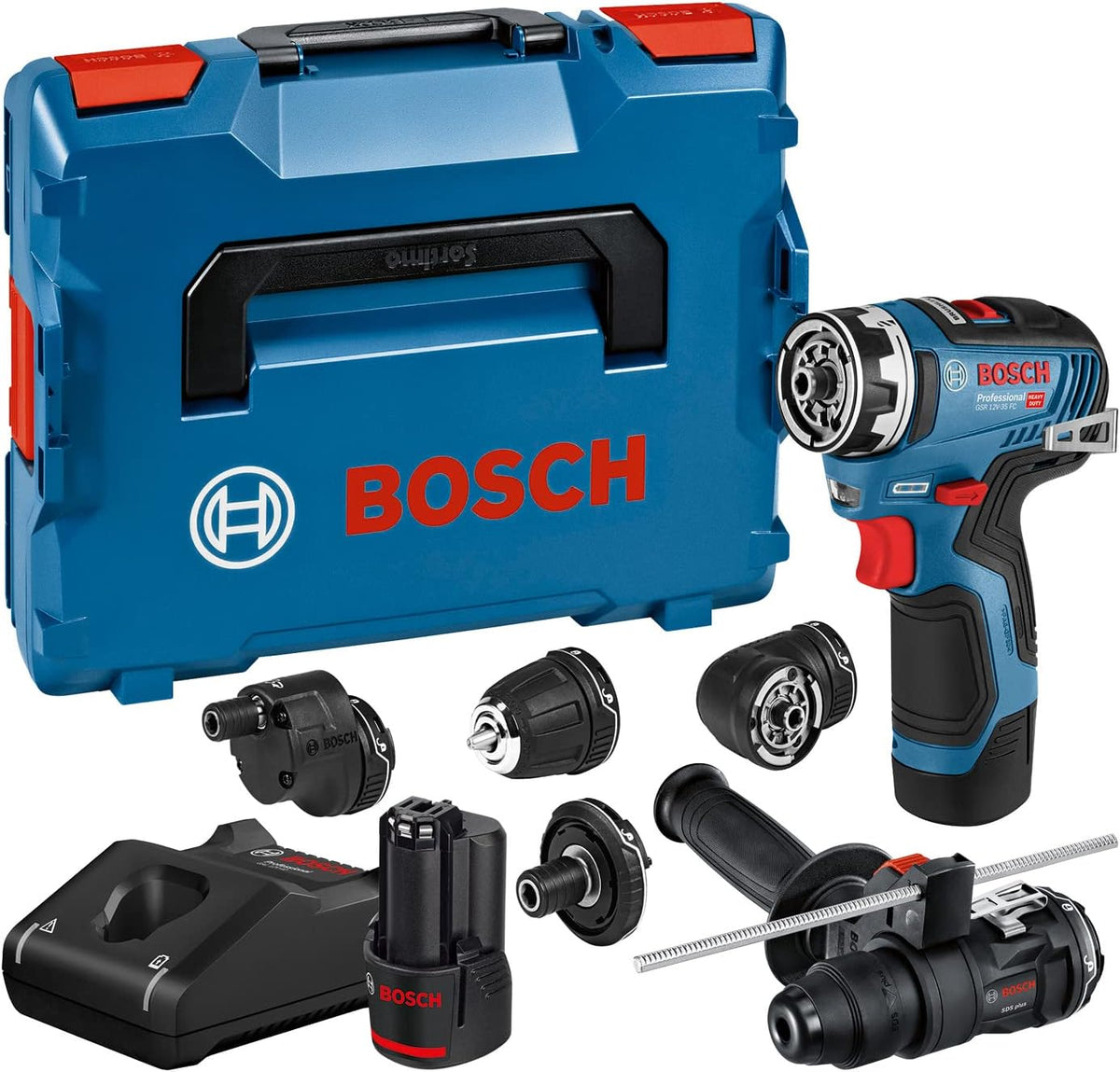 Bosch Professional 12V System Akku Bohrschrauber GSR 12V-35 FC, Ladegerät GAL 12V-40, 2x Akku GBA 12V 3.0Ah, FlexiClick System
