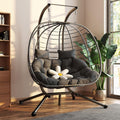 Amopatio Doppel Hängesessel mit Gestell & Kissen, Wetterfester Rattan Hängeschaukel für 2 Personen, Mental Schaukelsessel für Garten, Balkon, Terrasse