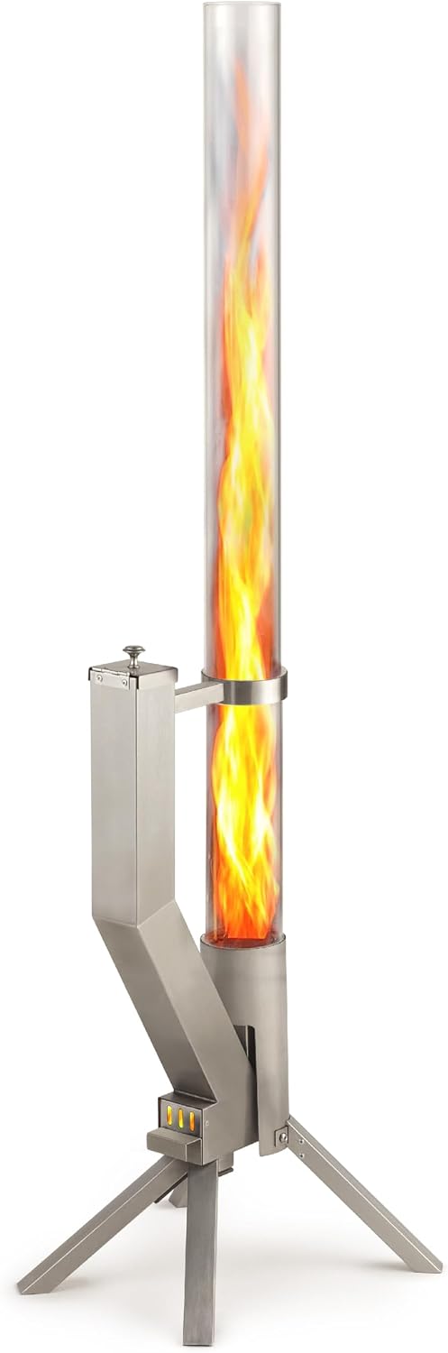 GARDENFLARE Feuerrohr Klassik, Edelstahl Pelletfackel für Garten, Silber