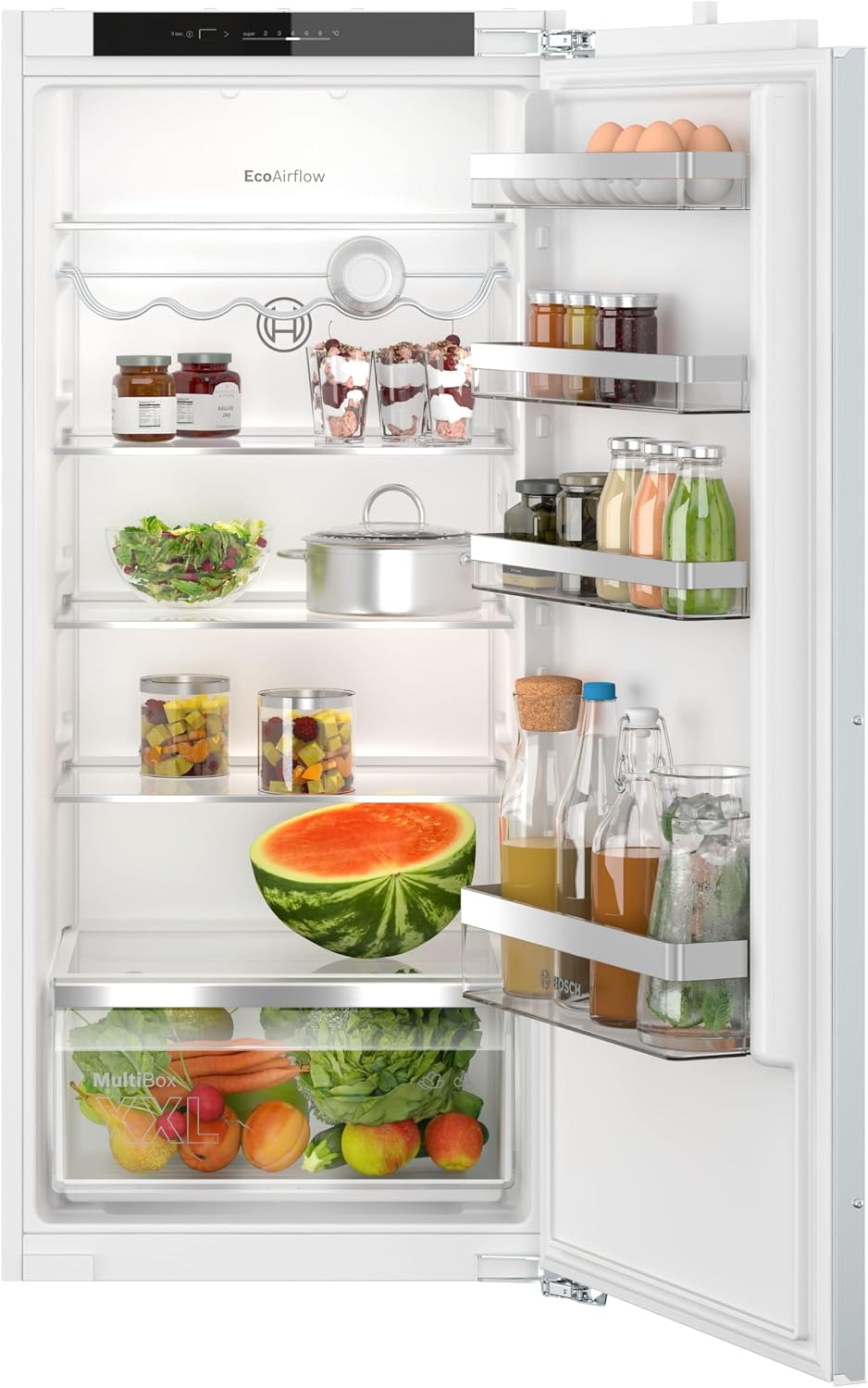 Bosch KIR41VFE0 Serie 4, Einbau-Kühlschrank, 122.5 x 56 cm Nische, 204 L, Multibox XXL- viel Platz für Obst und Gemüse, Flachscharnier, FreshSense