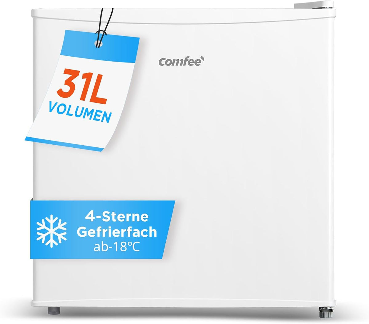 Comfee Freistehend, RCU40WH2(E) Mini Gefrierschrank/31L / 4-Sterne-Gefrierfach/Kompakte Größe/Reversibles Türscharnier/Verstellbare Standfüße