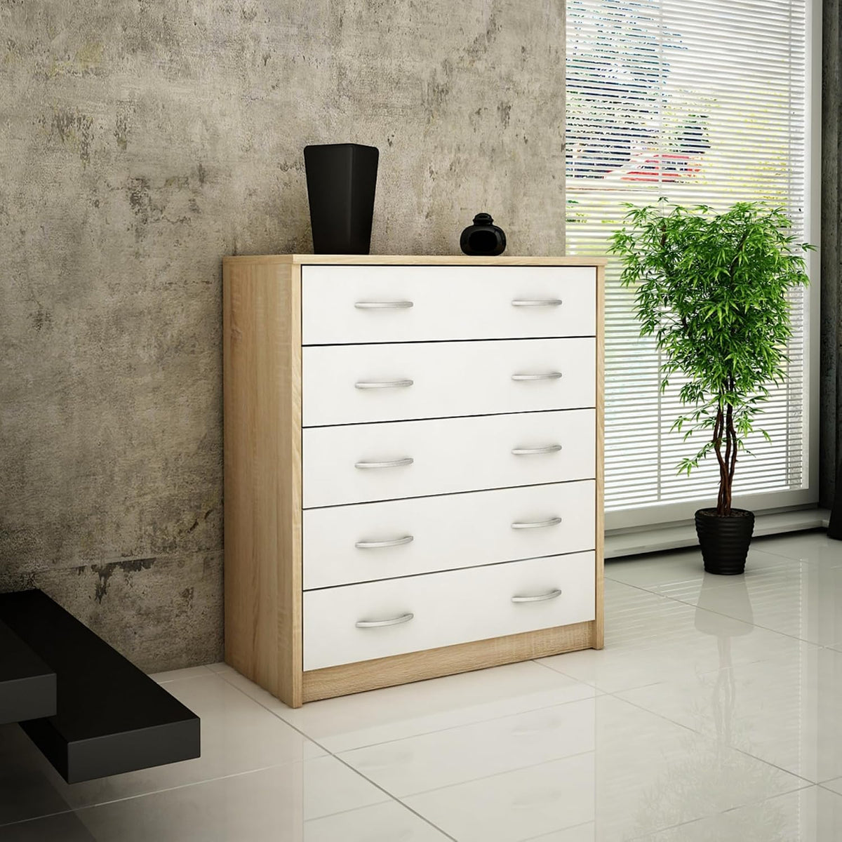Home Collective Schuhschrank mit 5 aufklappbaren Schubladen Schuhregal mit 5 Fächern weiche abgerundete Kanten 74 cm breit laminierte Platte