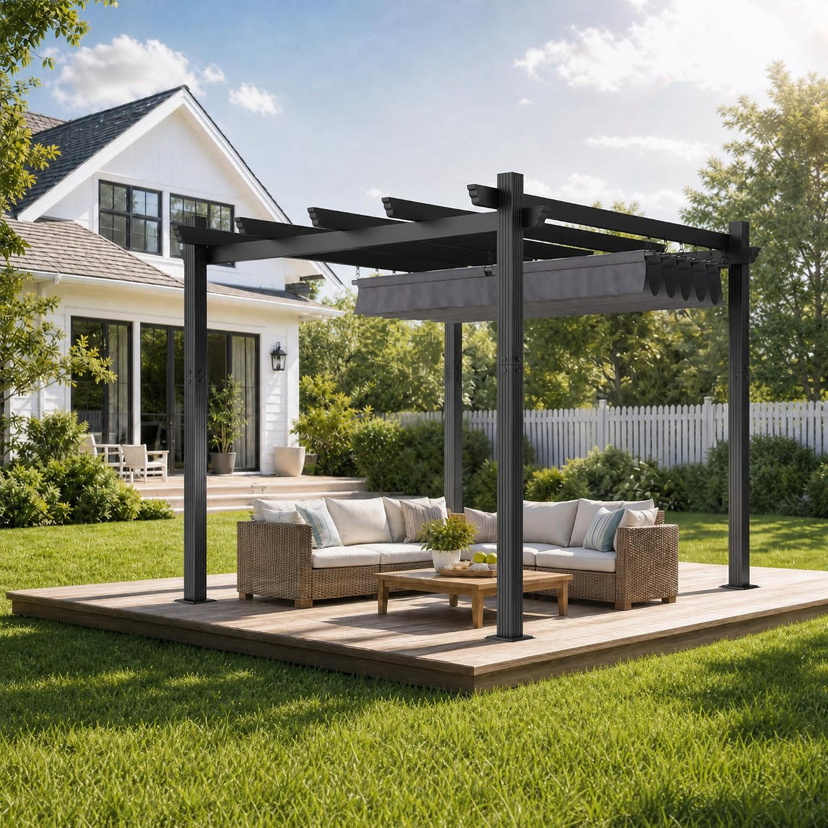 JUMMICO Aluminium Pergola 3x3 m mit Schiebedach, Gartenpavillon Pavillon wasserdicht stabil Winterfest, Sonnenschutz für Garten Terrasse & Balkon