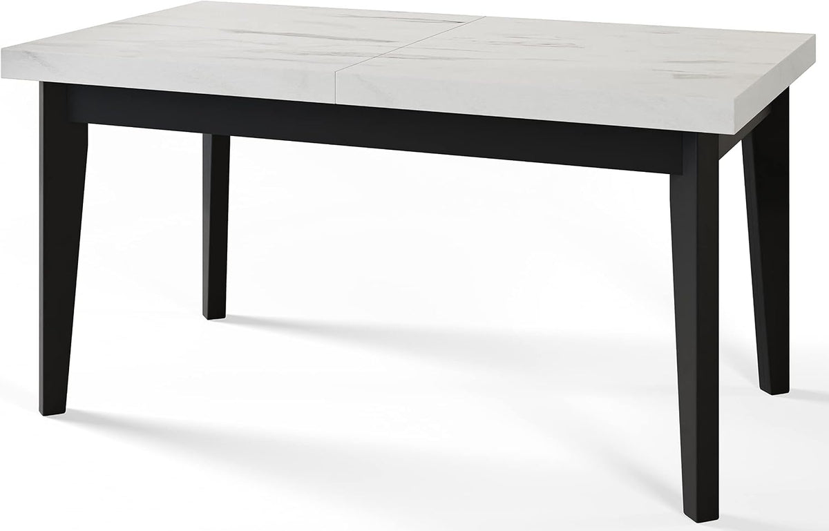 Ausziehbarer Esszimmertisch 210x90x78cm, Marmur, Schwarze Holzbeine