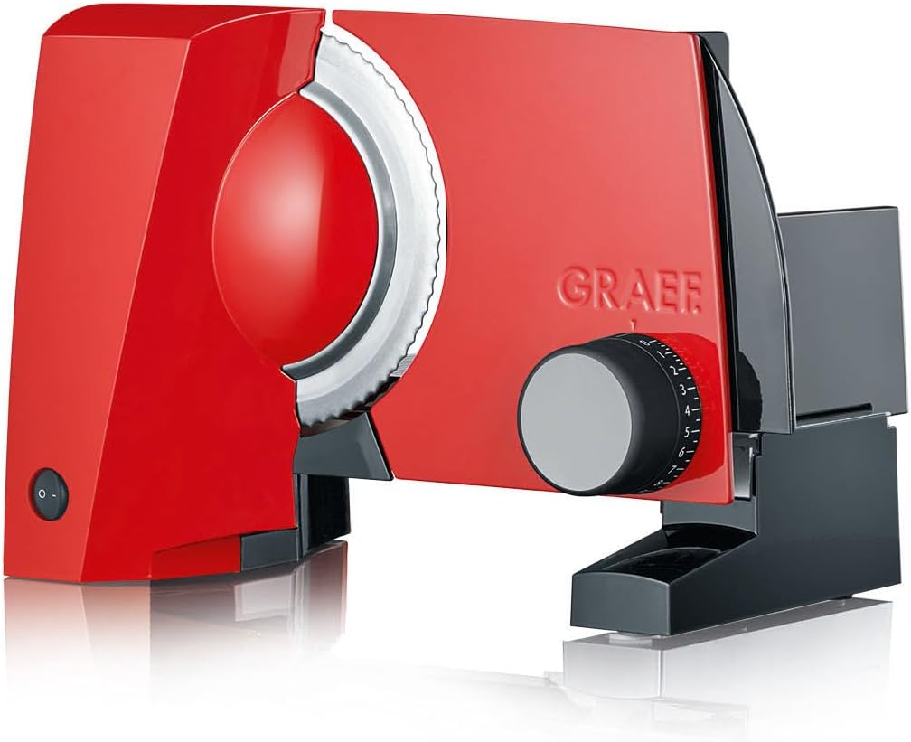 GRAEF S10003, Elektrischer Allesschneider SKS100, Edelstahl-Wellenschliffmesser Ø 170 mm, Schnittstärke 0-20 mm, Energiesparmotor 170 W, Platzsparend