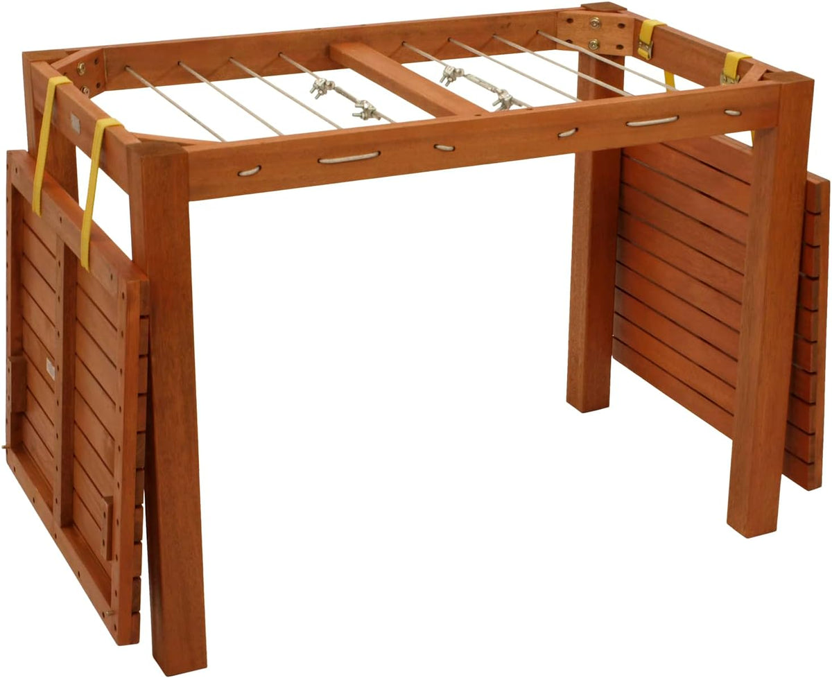 DEGAMO Funktions Gartentisch mit Wäscheständerfunktion, 100x60x75cm, Eukalyptus braun geölt, FSC-Zertifiziert, Outdoor und Indoor