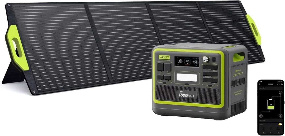 FOSSiBOT F2400 Powerstation mit 200W Solarpanel, Solargenerator 2048Wh LiFePO4 Batterie 230V 2400W 3AC Ausgängen (4800W Peak)