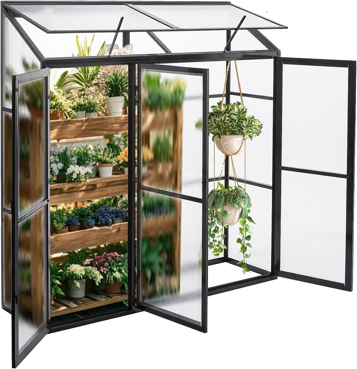 Anlehngewächshaus Tomaten Gewächshaus 180x55x190cm Aluminium Beistell-Gewächshaus, Treibhaus Gartenhaus Frühbeet mit Rückwand, Winterfest Klein