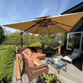 PURPLE LEAF Sonnenschirm 300 × 300 cm Alu-Griff Holzoptik Doppeldach Beige